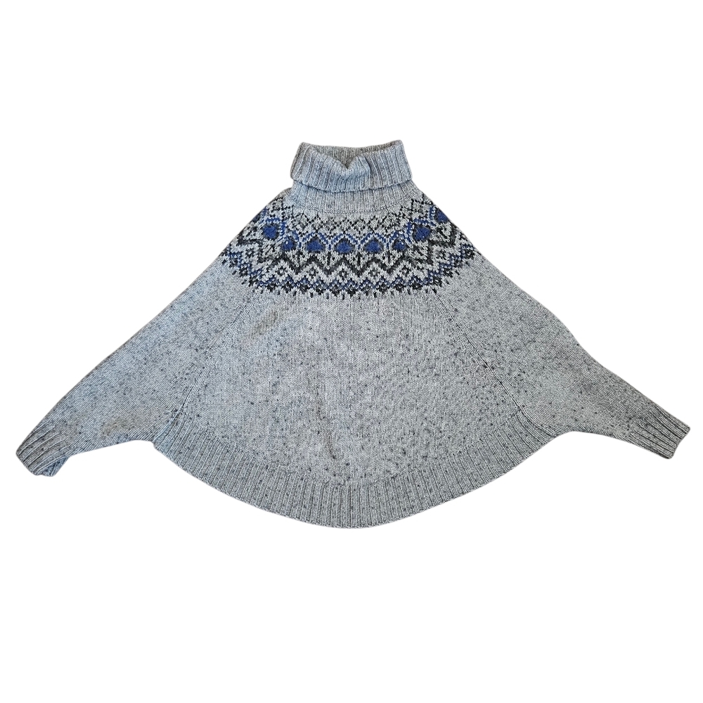Blarney Womens Rare Gray Polo Neck Cape Fair Isle Wool Blend Sweater‎ Sz Medium